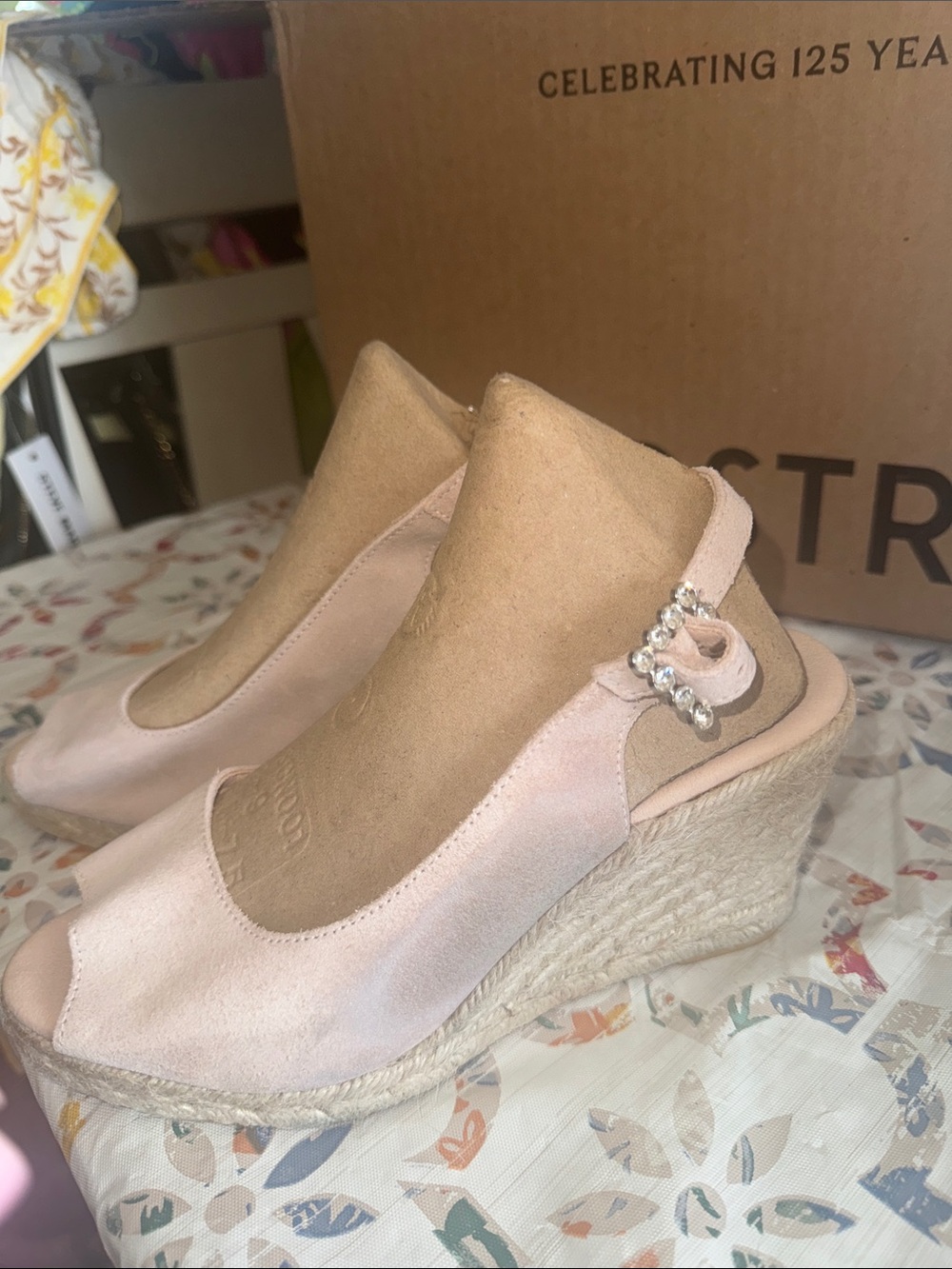 PASEART Women’s Blush Espadrille Wedge Sandals with Rhinestone Ankle Strap
